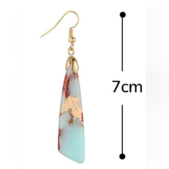 Gold Hook Blue-Green Jasper Drop Earrings - Picture 2 of 2